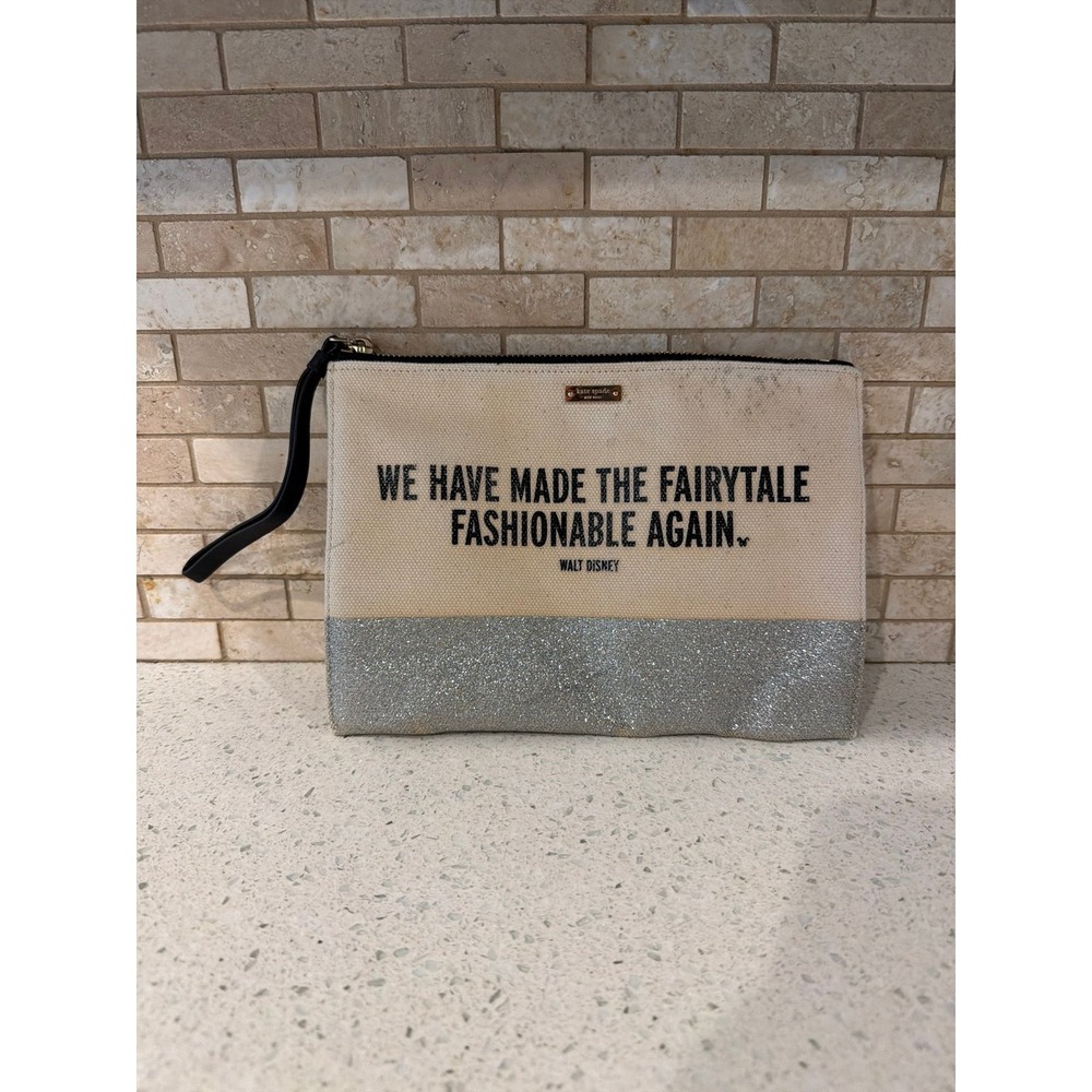 Kate Spade Disney Glitter Wristlet Fairy Tale Quote Silver